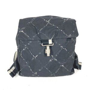 CHANEL Old travel line backpack bag Backpack Nylon Black/White